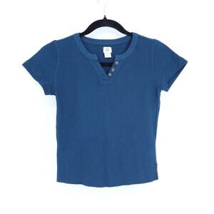 BDG Faith Henley Knit Top Dark Teal Short Sleeve Crop Waffle Knit Women's S